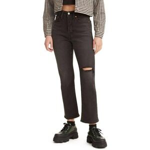 Levi's Women High-Rise Wedgie‎ Straight Cropped Jeans Distressed Black 24X28